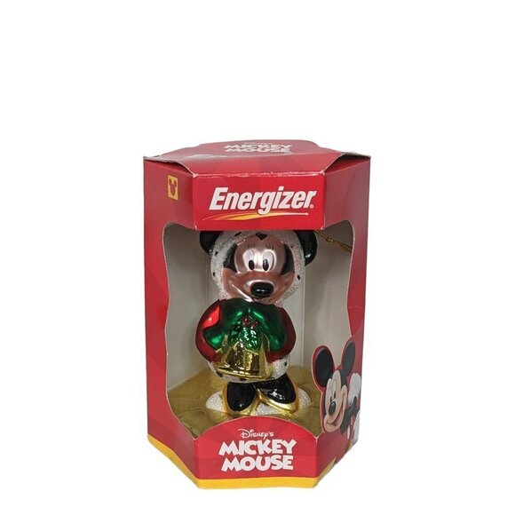Vtg 2000 Disney Mickey Mouse Christmas Ornament Blown Glass Energizer Giveaway - Picture 1 of 4